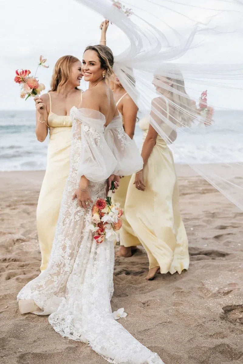 Sheath Satin Yellow Bridesmaid Dresses Spaghetti Straps Cutout