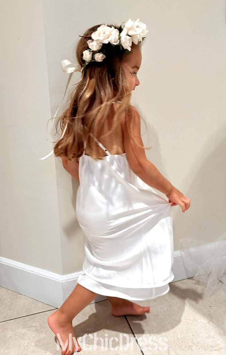 Sheath Short Flower Girl Dress Luxe Satin Beach Wedding Party Mychicdress