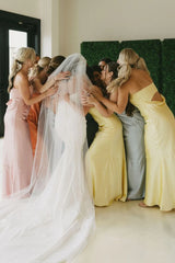Sheath Strapless Colorful Bridesmaid Dress Cheap Silk Satin Maxi Dress