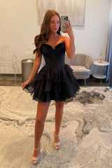 Short black Corset Homecoming Dress A-line with Ruffle Mychicdress