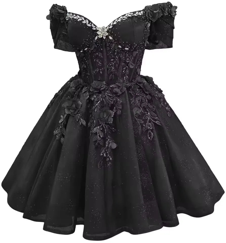 Short Off Shoulder DAMA Dresses Purple Tulle Homecoming Dresses 3D Floral Lace
