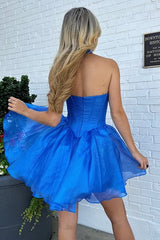 Short Blue Strapless Corset Homecoming Dress Sweetheart A-Line Mychicdress