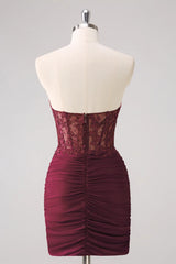 Short Fuchsia Corset Hoco Dress Bodycon Sweetheart with Beading