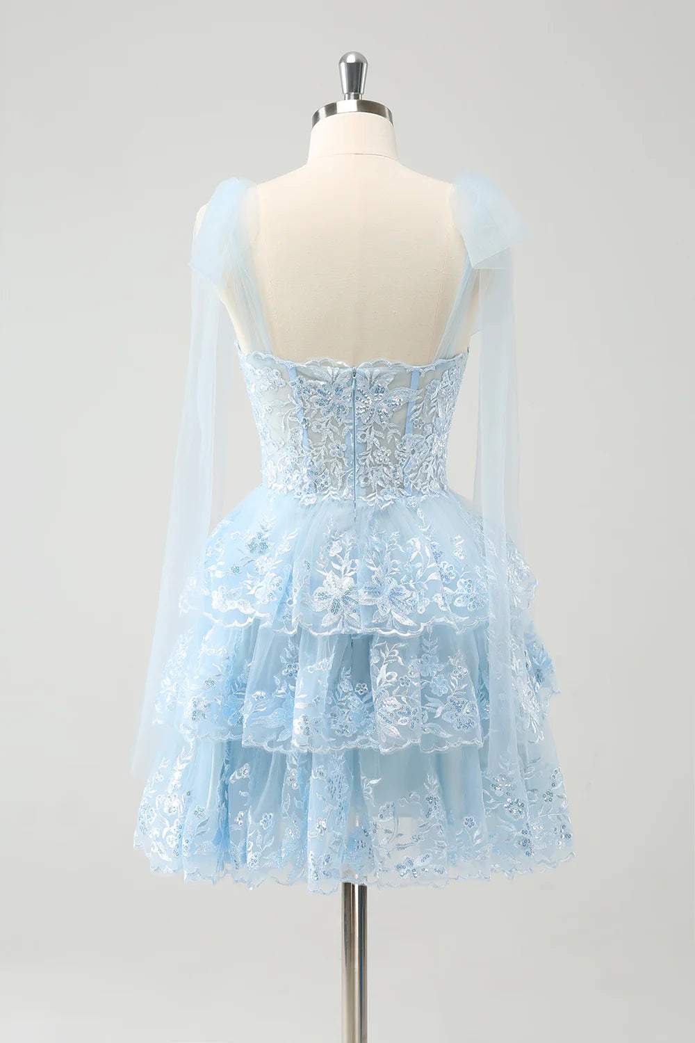 Short Corset Tiered Blue Homecoming Dress with Sequin Mychicdress