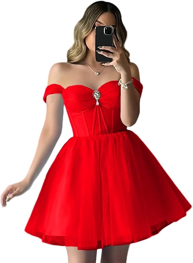 Short Champagne Hoco Dresses for Teens Tulle Off Shoulder Dama Dress