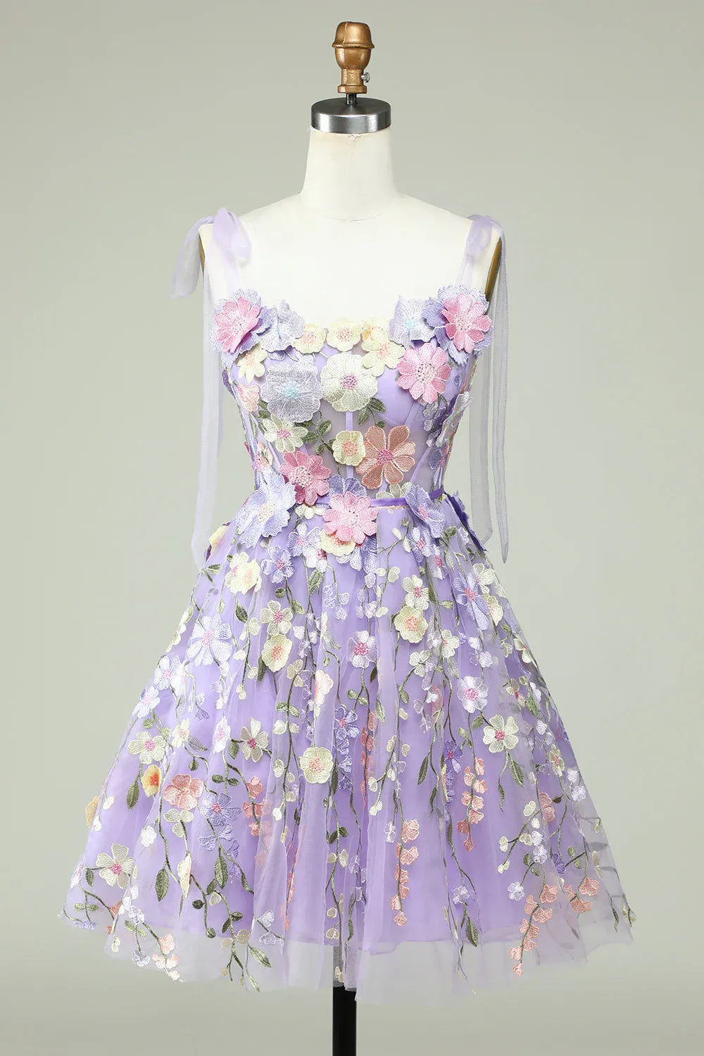 Short Lavender Corset Tulle Homecoming Dress with 3D Floral