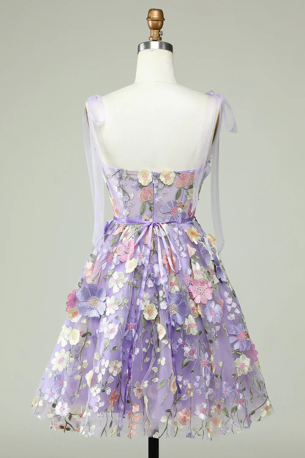 Short Lavender Corset Tulle Homecoming Dress with 3D Floral