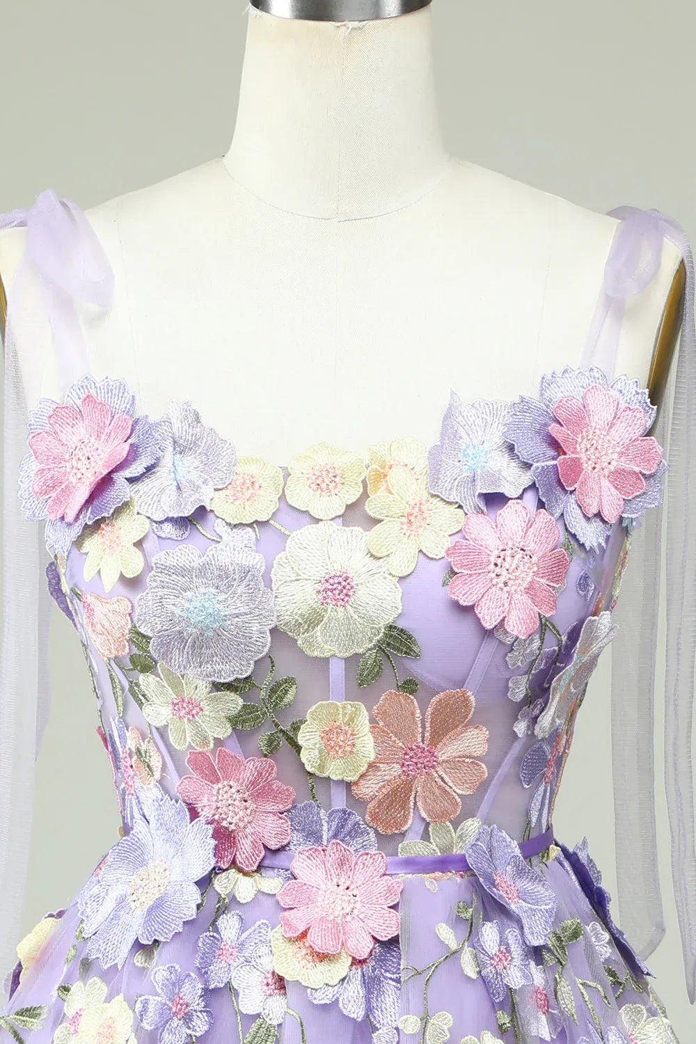 Short Lavender Corset Tulle Homecoming Dress with 3D Floral