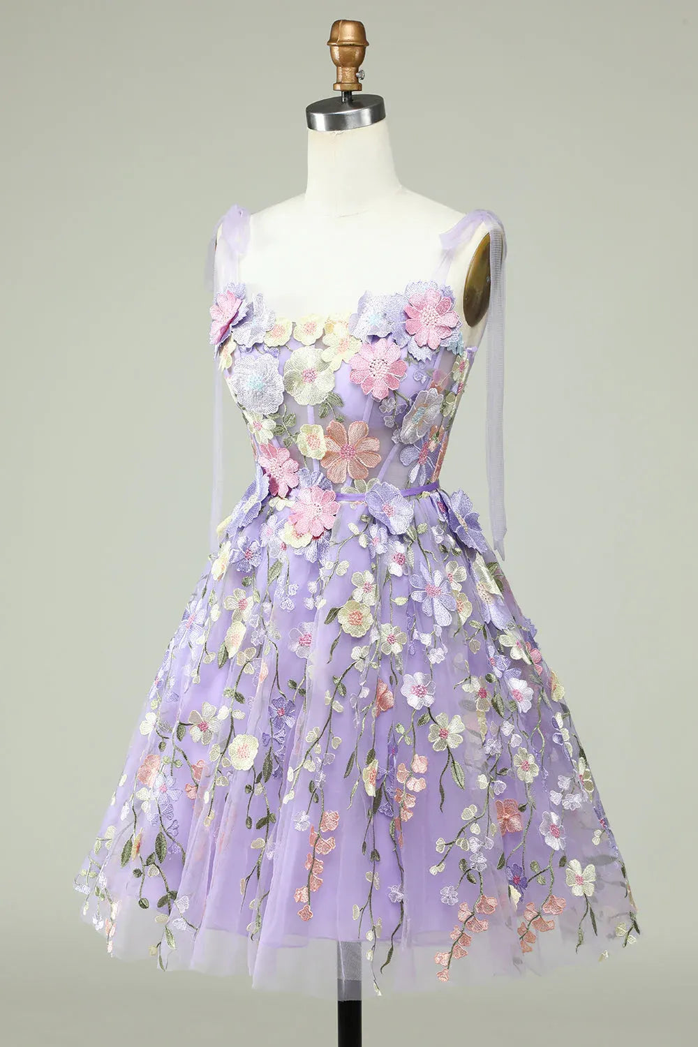 Short Lavender Corset Tulle Homecoming Dress with 3D Floral
