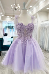 Short Lavender Floral Homecoming Dress A-Line Appliques Sweetheart