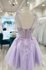 Short Lavender Floral Homecoming Dress A-Line Appliques Sweetheart