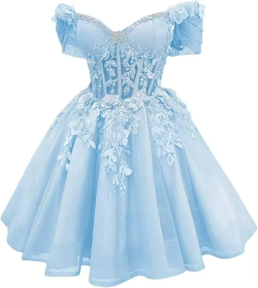 Short Emerald Green Off Shoulder Homecoming Dresses Lace Tulle Beaded