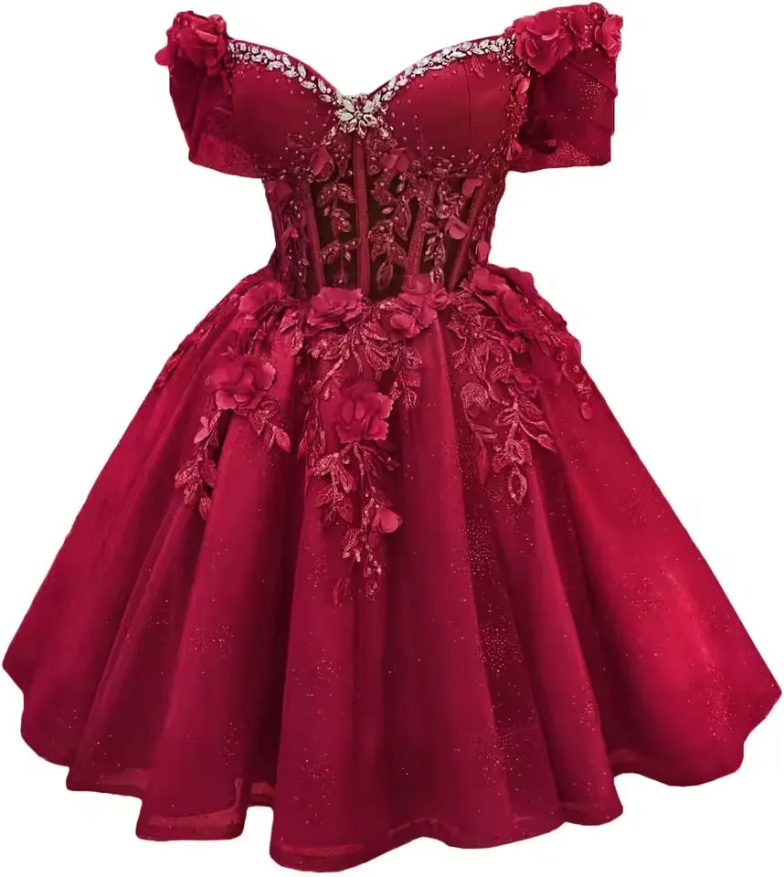 Short Emerald Green Off Shoulder Homecoming Dresses Lace Tulle Beaded