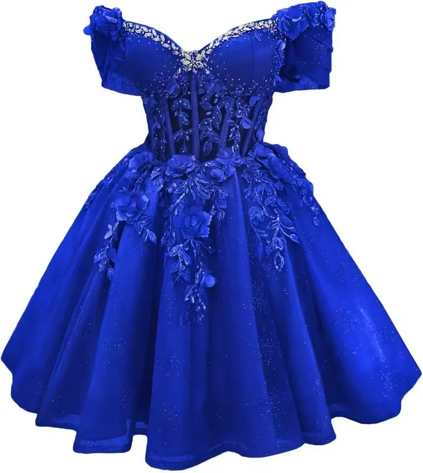 Short Emerald Green Off Shoulder Homecoming Dresses Lace Tulle Beaded