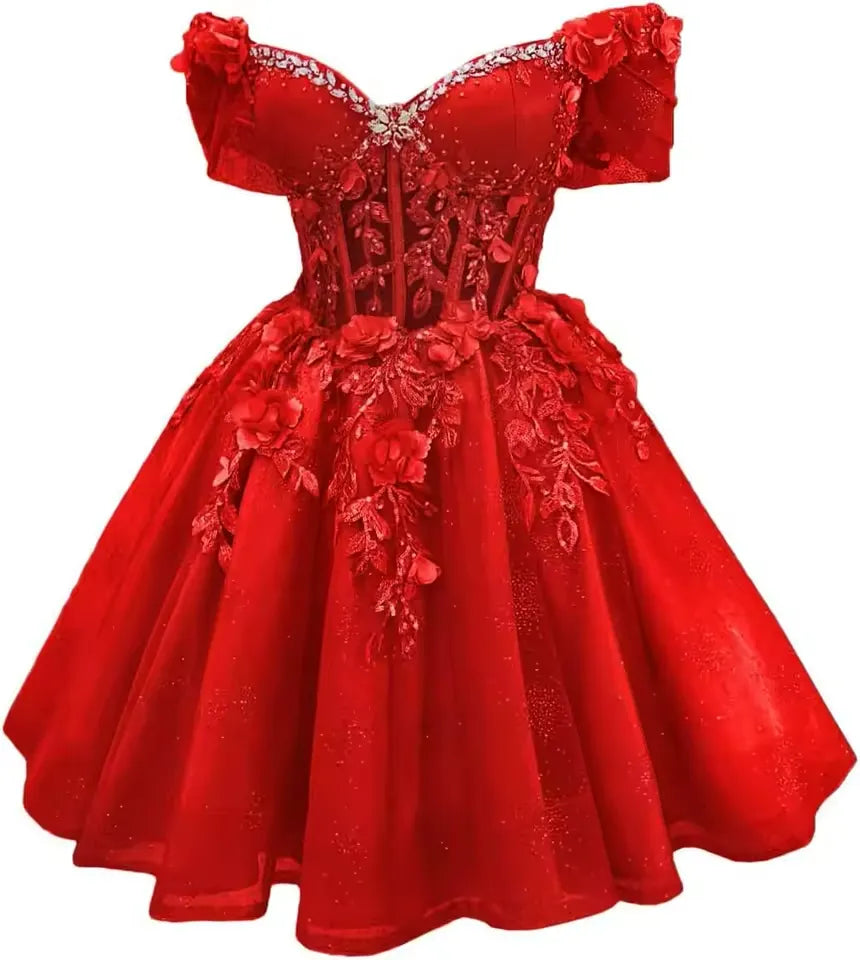 Short Emerald Green Off Shoulder Homecoming Dresses Lace Tulle Beaded