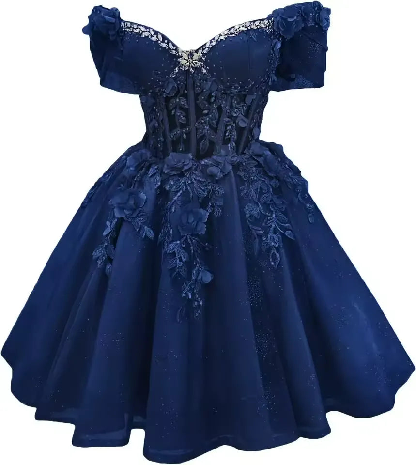 Short Emerald Green Off Shoulder Homecoming Dresses Lace Tulle Beaded