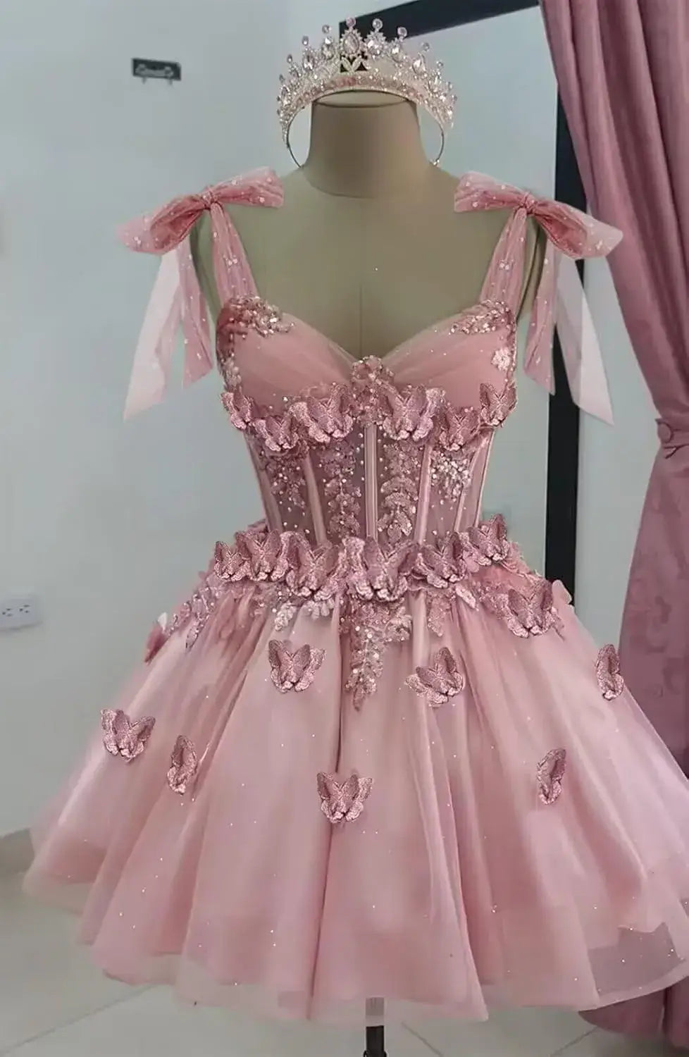 Short Puffy Cocktail Dress Corset Homecoming Dress 3D Butterfly