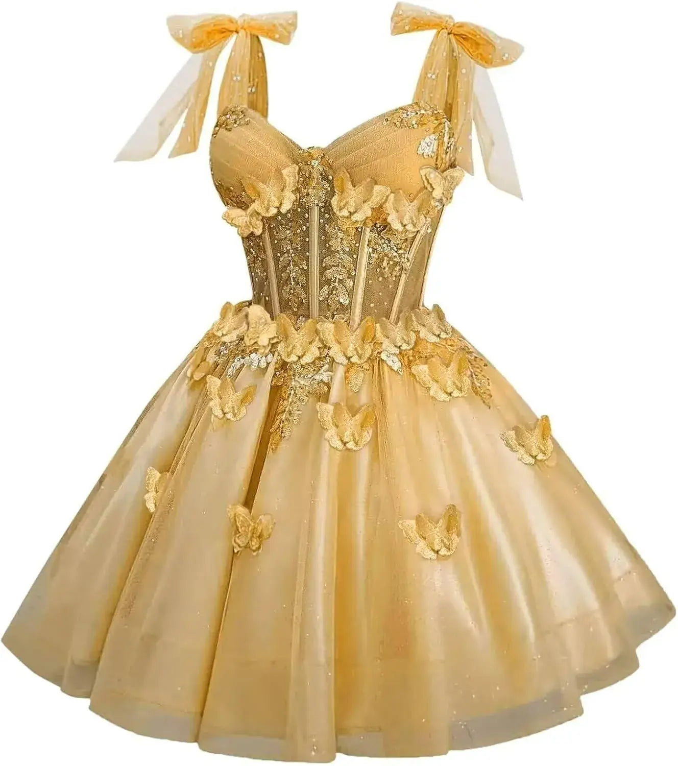Short Puffy Cocktail Dress Corset Homecoming Dress 3D Butterfly