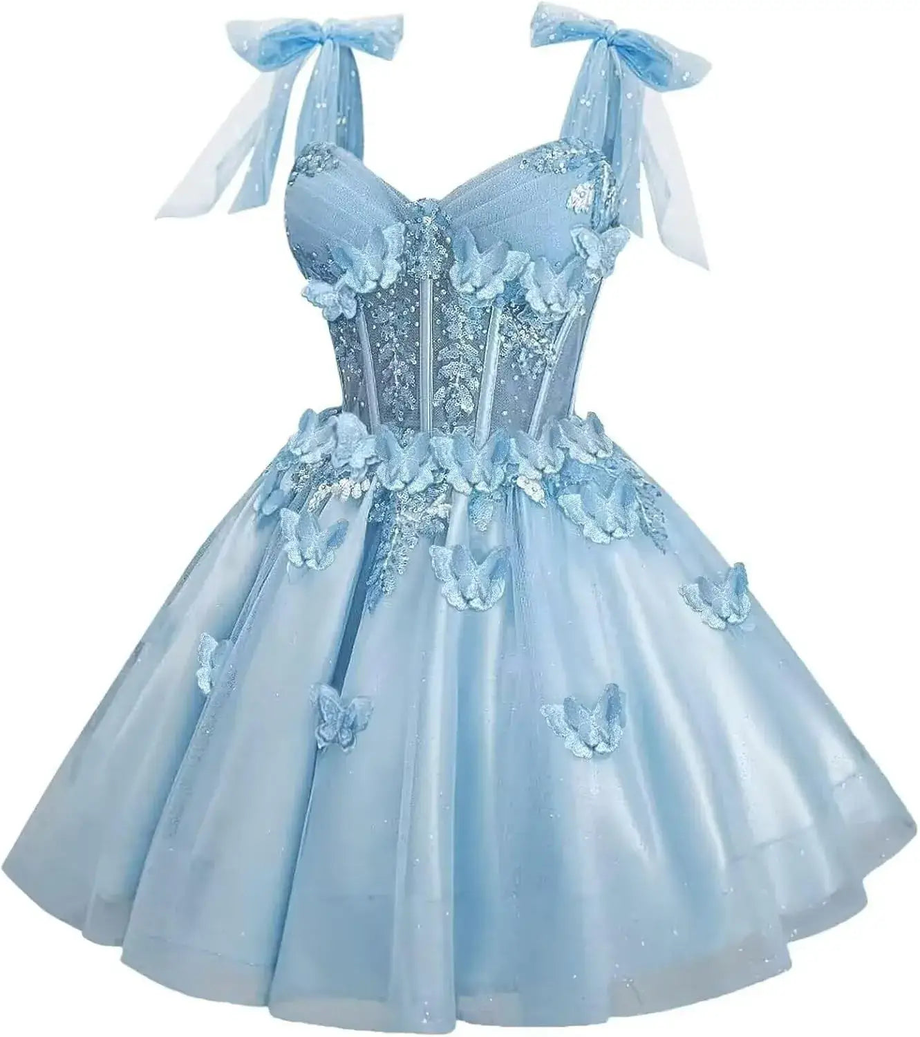 Short Puffy Cocktail Dress Corset Homecoming Dress 3D Butterfly