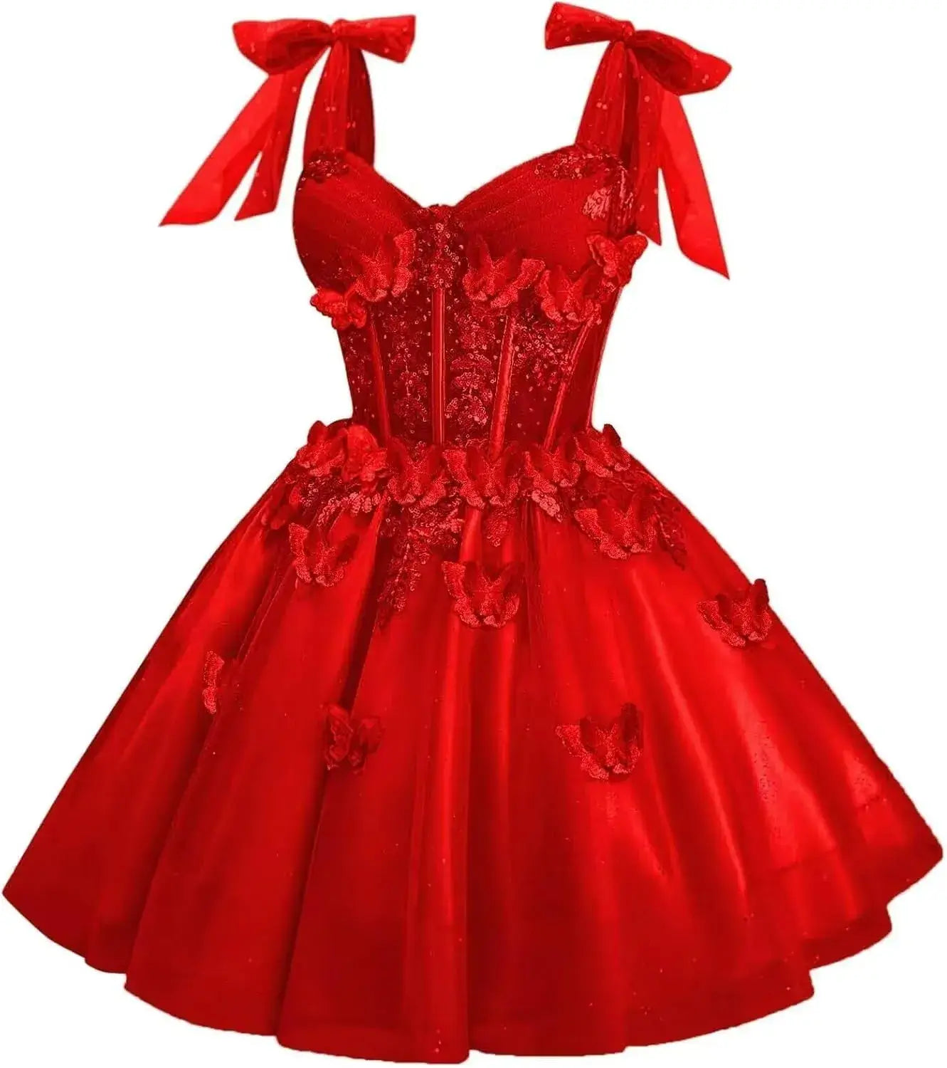 Short Puffy Cocktail Dress Corset Homecoming Dress 3D Butterfly