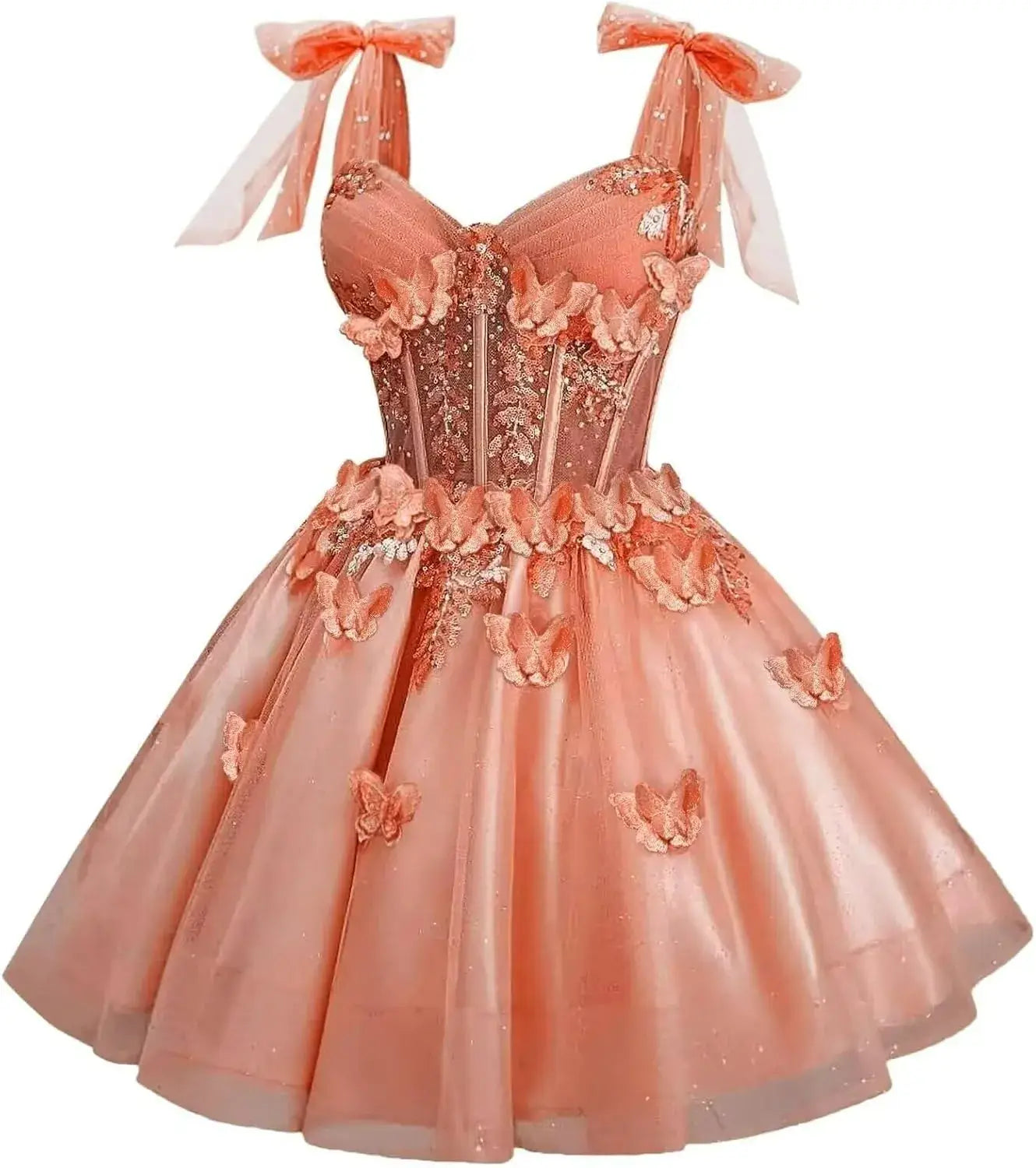 Short Puffy Cocktail Dress Corset Homecoming Dress 3D Butterfly
