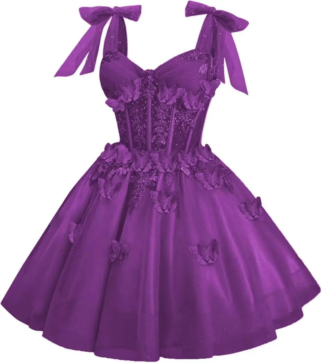 Short Puffy Cocktail Dress Corset Homecoming Dress 3D Butterfly