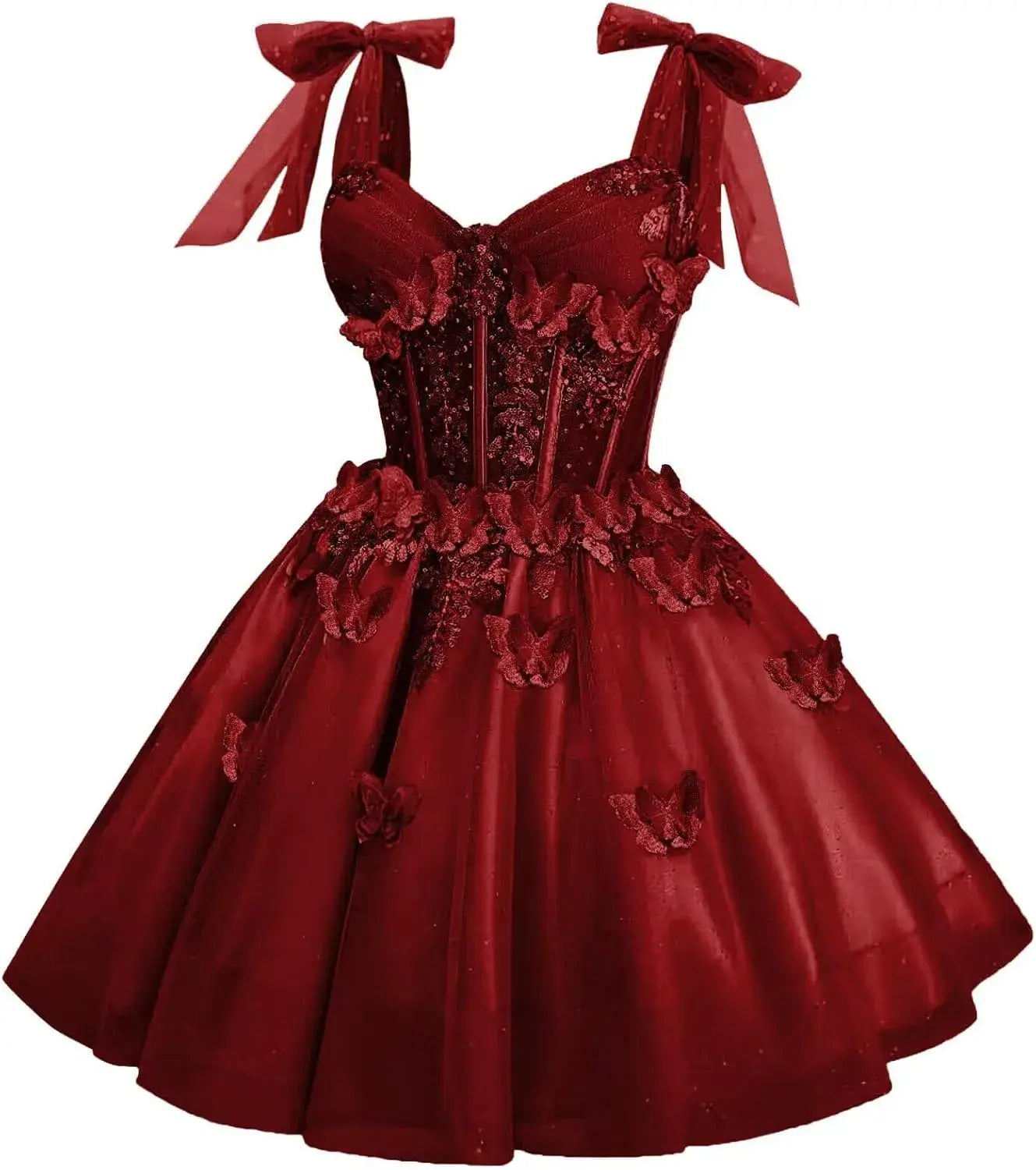 Short Puffy Cocktail Dress Corset Homecoming Dress 3D Butterfly