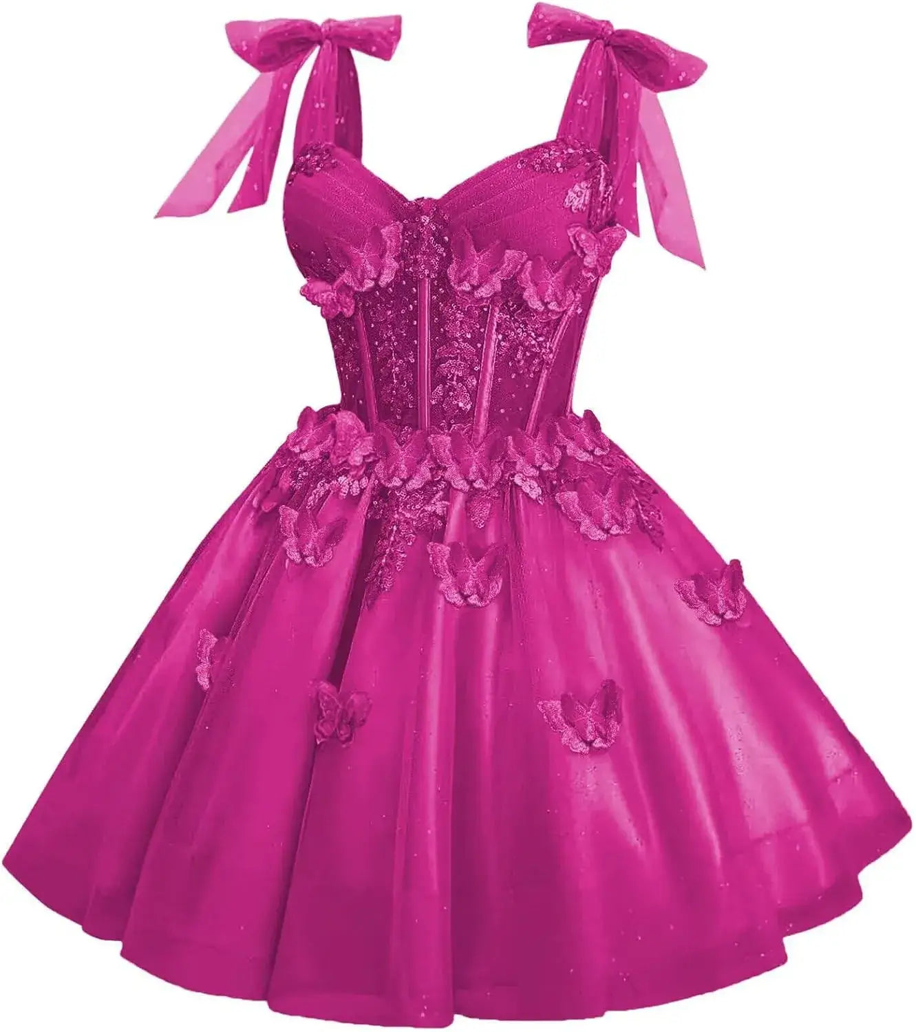 Short Puffy Cocktail Dress Corset Homecoming Dress 3D Butterfly