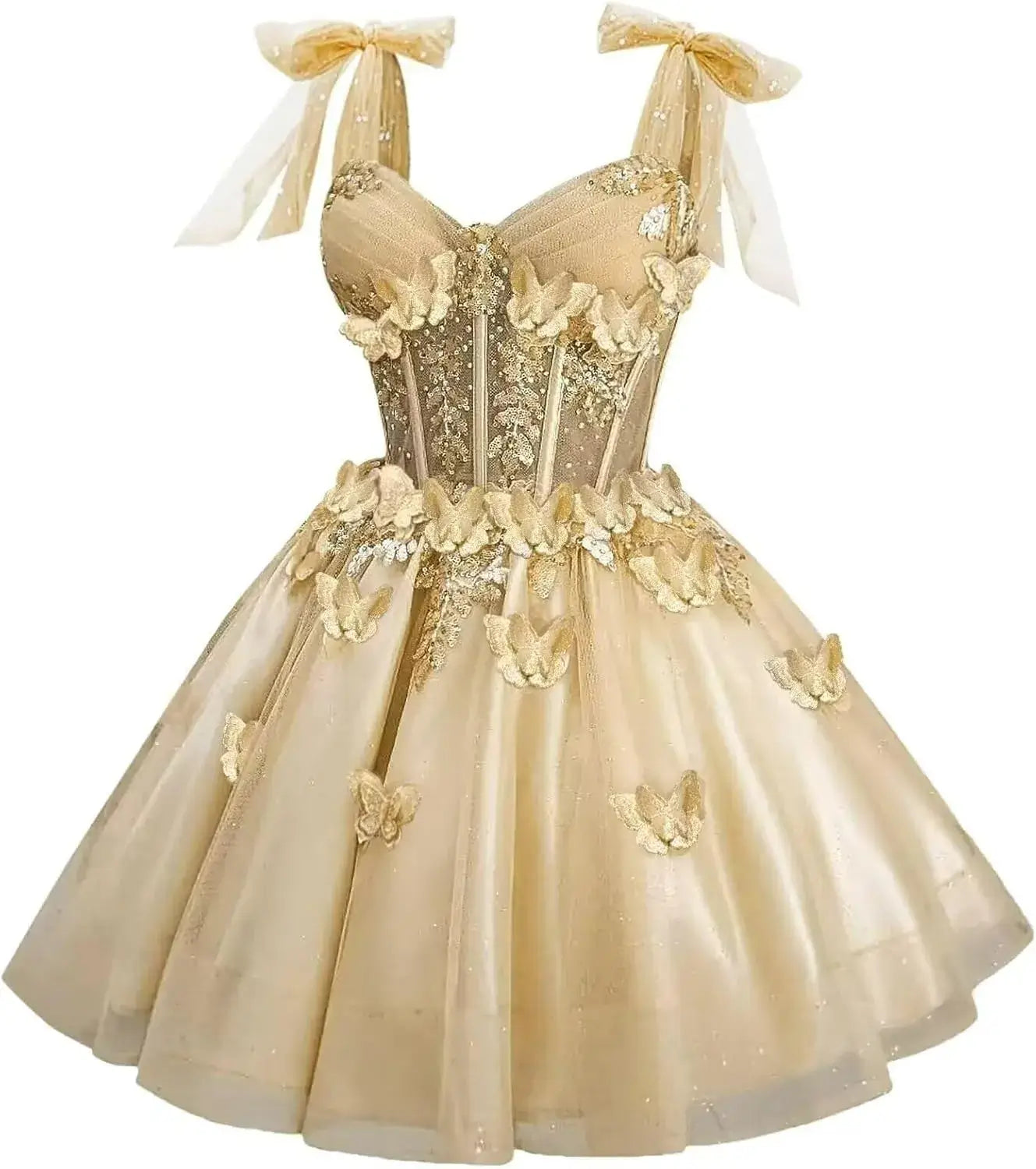 Short Puffy Cocktail Dress Corset Homecoming Dress 3D Butterfly