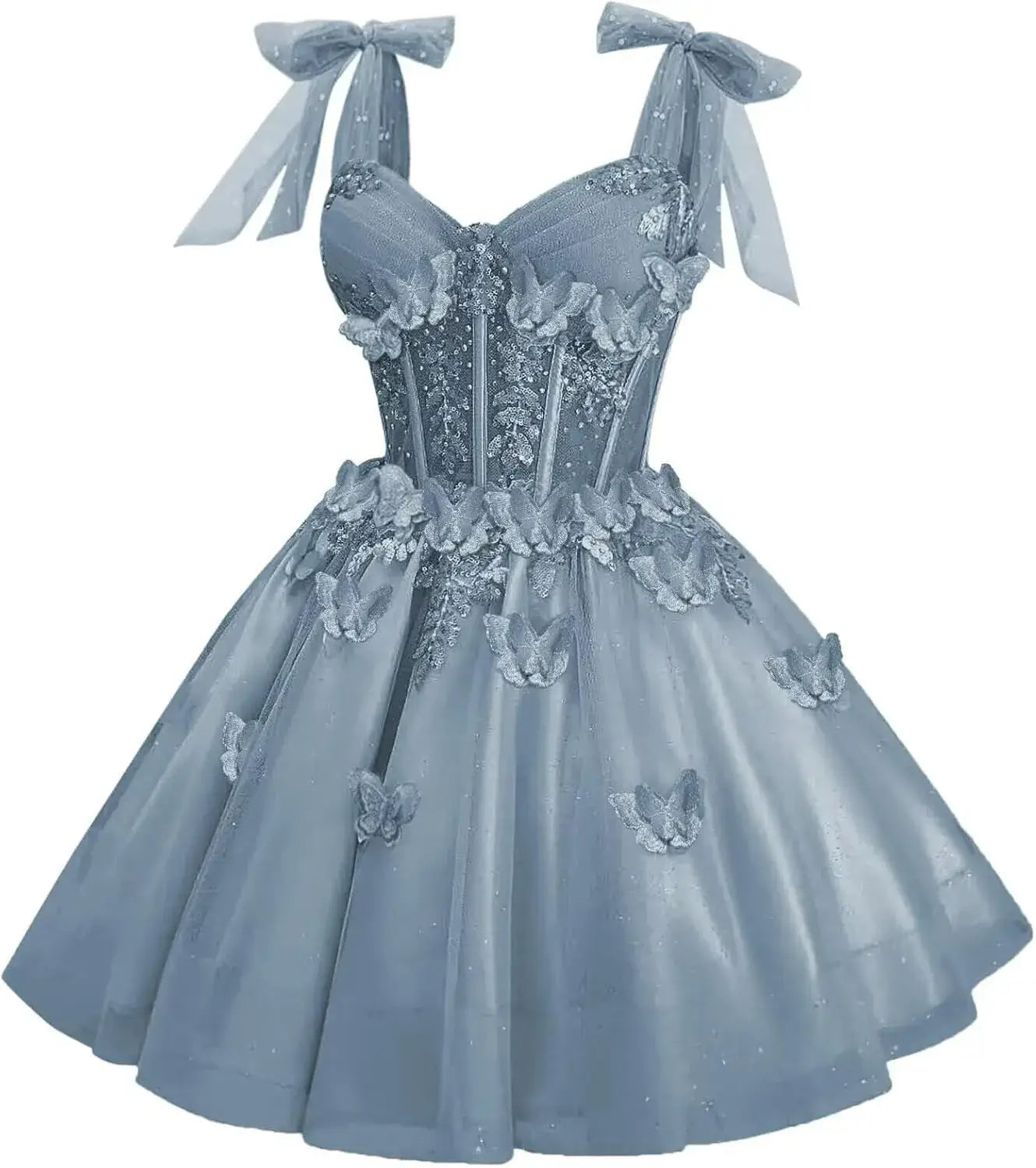 Short Puffy Cocktail Dress Corset Homecoming Dress 3D Butterfly