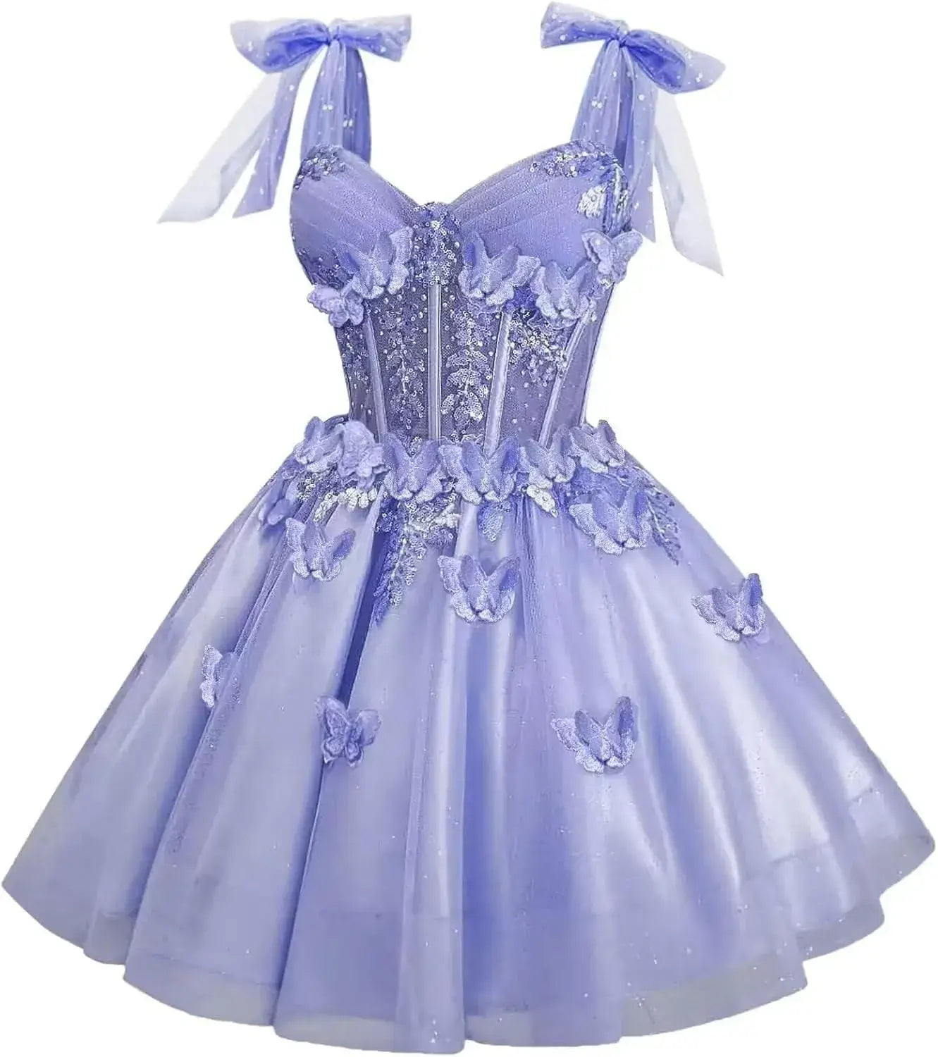 Short Puffy Cocktail Dress Corset Homecoming Dress 3D Butterfly