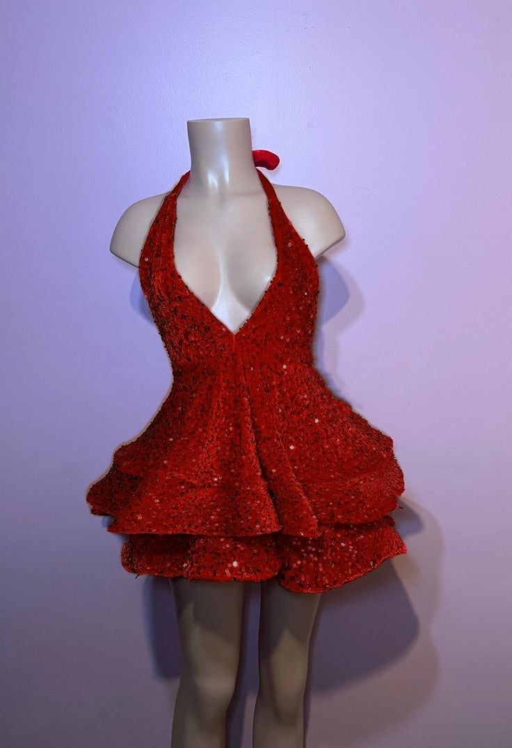 Red Homecoming Dresses Sequin Tiered Sexy Sweet 16 Dress