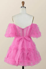 Short Ruffles Homecoming Dress pink Tulle Off the Shoulder Mychicdress