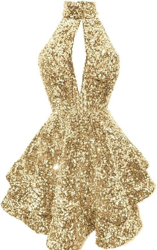 Short Sequin Halter Hoco Dresses Mini Backless Tight Cocktail Dresses