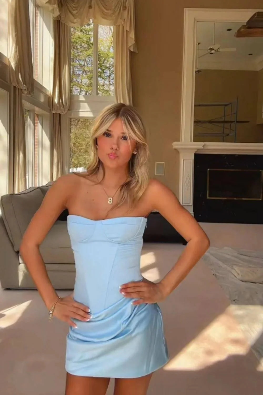 Short Strapless Mini Satin Yellow Homecoming Dress with Corset Bodice