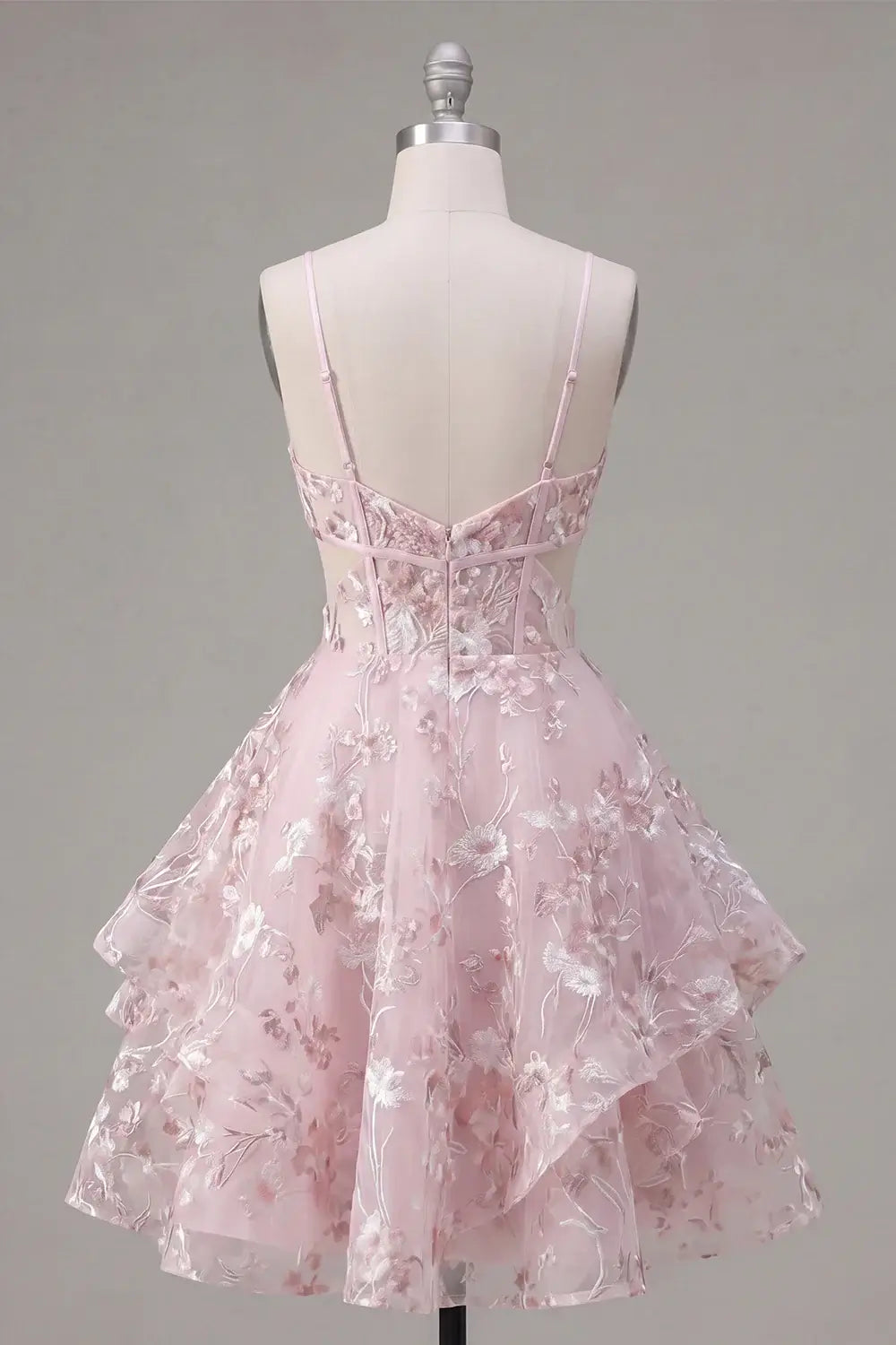 Short V-Neck Corset Floral Pink Homecoming Dress A Line