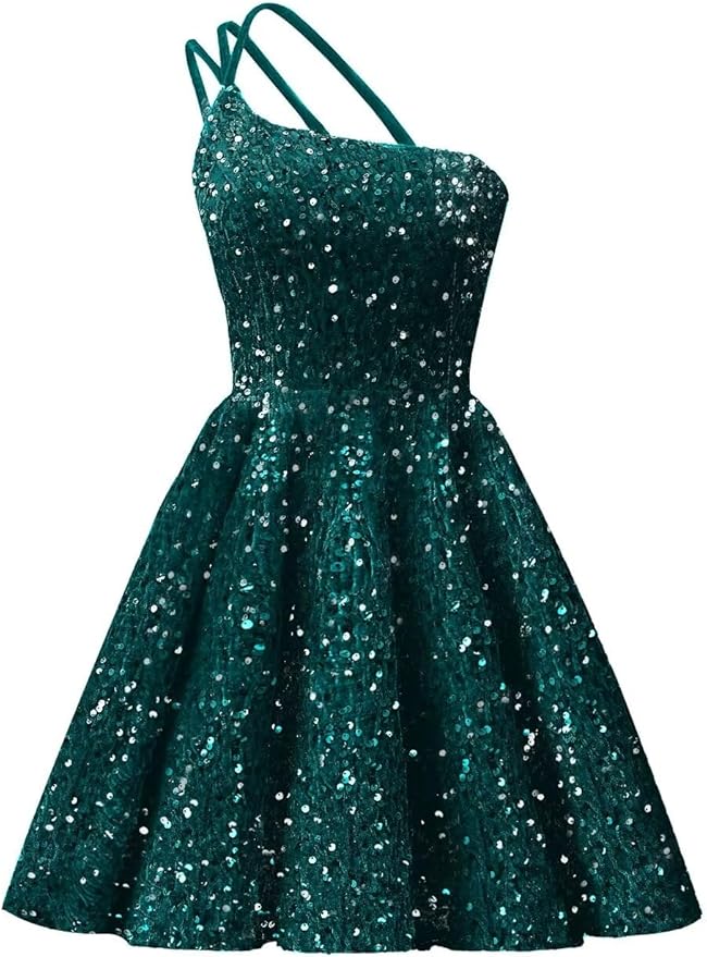 Sparkly One Shoulder Sequin Homecoming Dresses Short for Teens - MyChicDress