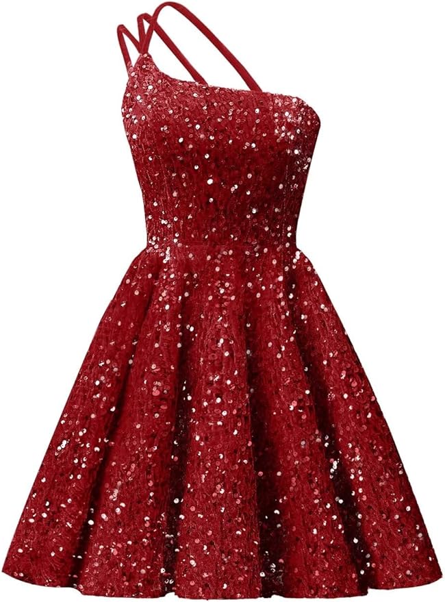 Sparkly One Shoulder Sequin Homecoming Dresses Short for Teens - MyChicDress