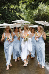 Silk Saitn Gold Bridesmaid Dresses For Beach Weddings Sheath V Neck