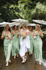 Silk Saitn Gold Bridesmaid Dresses For Beach Weddings Sheath V Neck