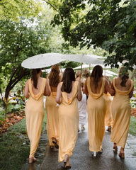 Silk Saitn Gold Bridesmaid Dresses For Beach Weddings Sheath V Neck
