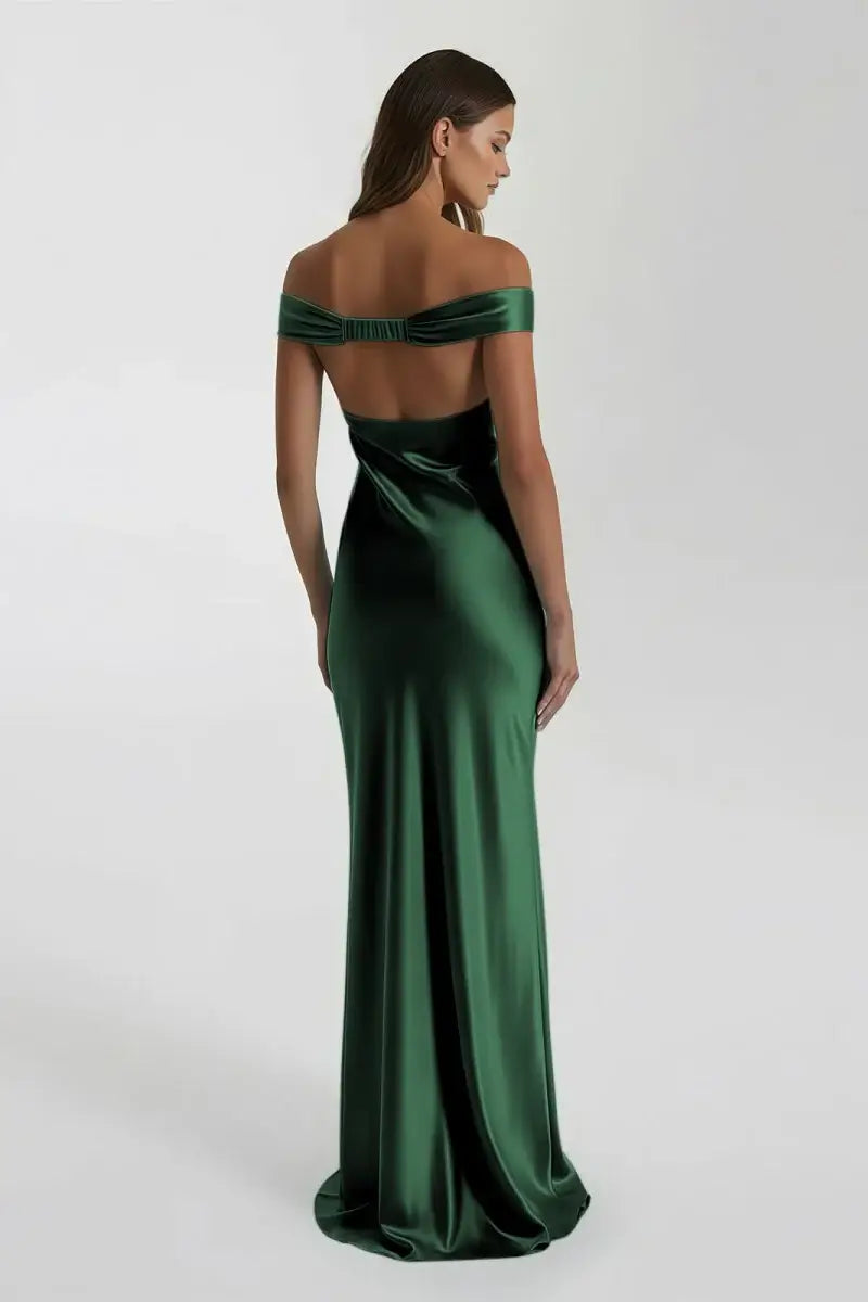 Silk Satin Blue Formal Wedding Guest Dress Off the Shoulder