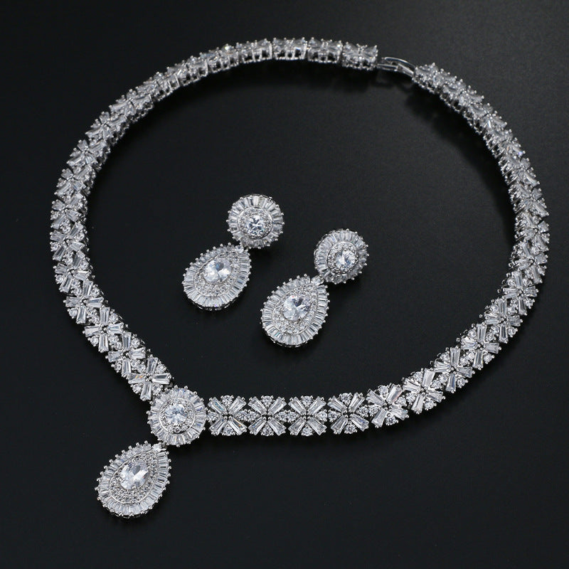 Silver Crystal Necklace Earring Jewelry Set Mychicdress