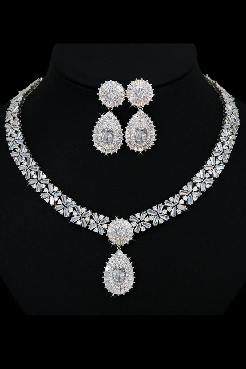 Silver Crystal Necklace Earring Jewelry Set Mychicdress