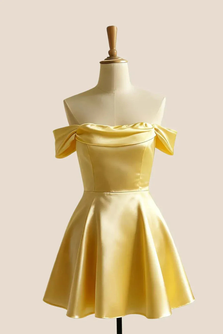 Simple Butter Yellow Hoco Dress A-line Short Dama Dress Off-Shoulder