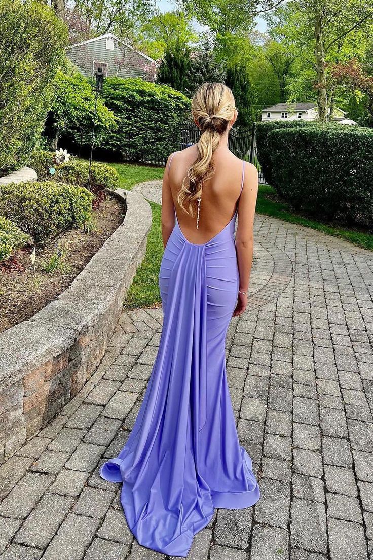 Simple Purple Prom Dress Satin Mermaid Evening Dress Open Back Mychicdress