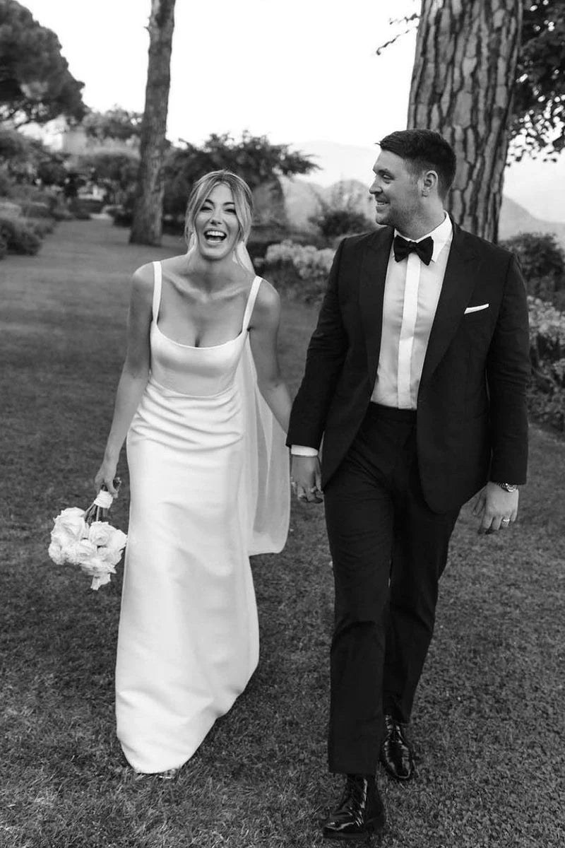 Simple Satin Minimalist Wedding Dresses Mermaid Square Neck Mychicdress