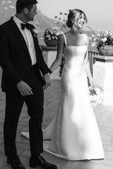 Simple Satin Minimalist Wedding Dresses Mermaid Square Neck Mychicdress