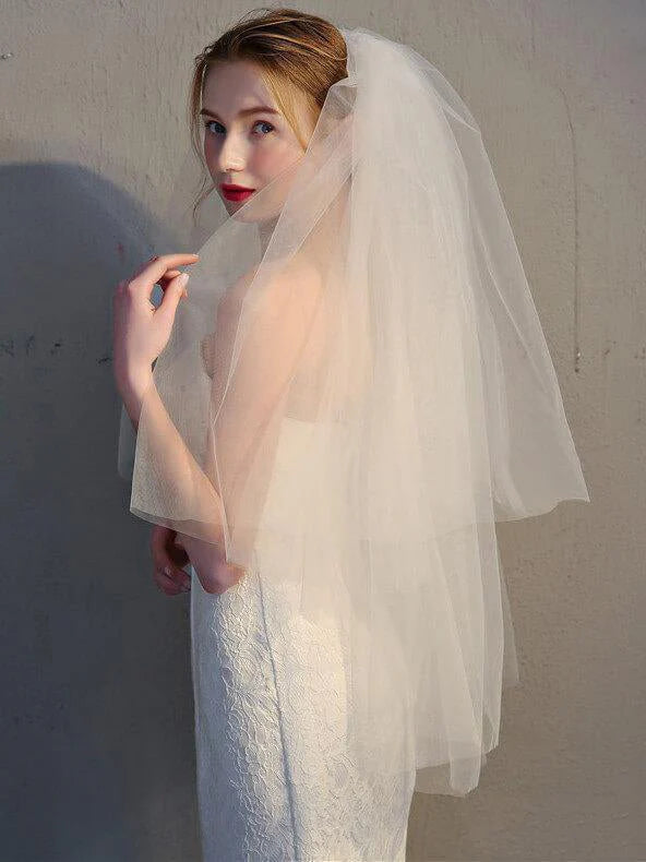 Simple Short Tulle Wedding Veils 2 Tier