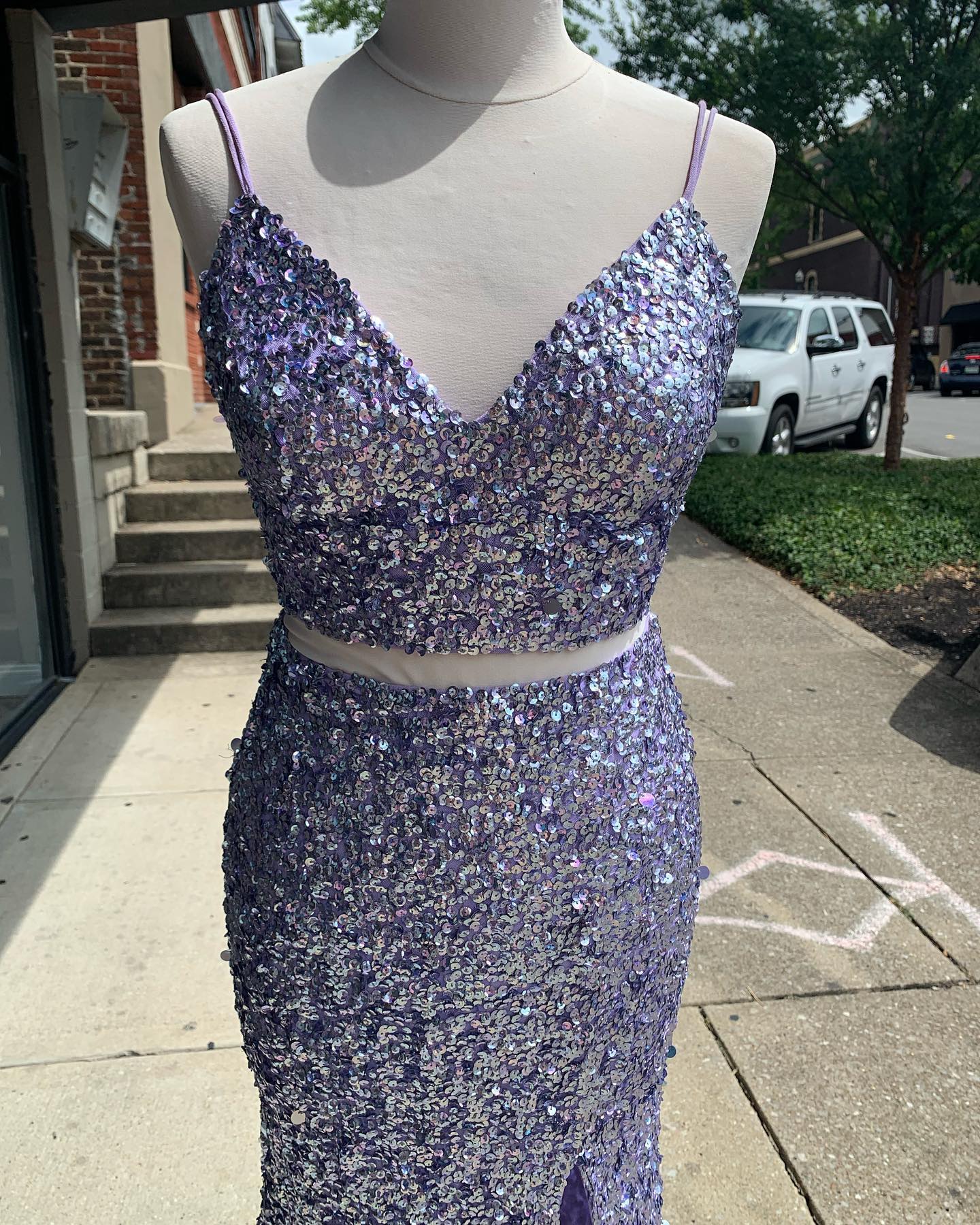 Simple Two Piece Sequins Prom Dress Red Mermaid